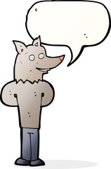 cartoon wolf man with speech bubble