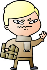 cartoon angry man carrying parcel