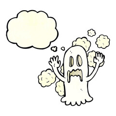 cartoon spooky ghost with thought bubble