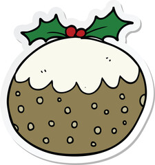 sticker of a cartoon christmas pudding