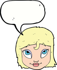 cartoon woman smiling with speech bubble