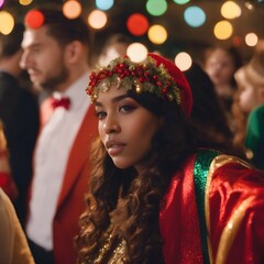 People wearing festive outfits and accessories at a party