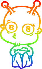 rainbow gradient line drawing of a cartoon weird bald spaceman