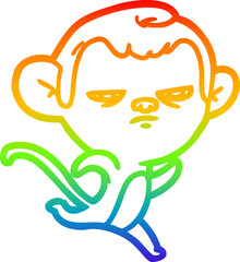 rainbow gradient line drawing of a cartoon monkey