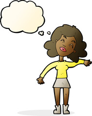 cartoon woman only joking with thought bubble