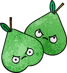 retro grunge texture cartoon of a green pear