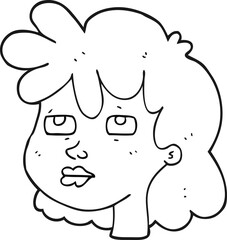 freehand drawn black and white cartoon female face