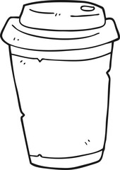 freehand drawn black and white cartoon take out coffee