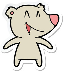 sticker of a laughing bear cartoon