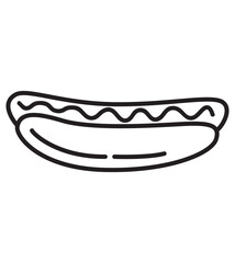 Hot dog line icon.Hand drawn doodle.Fast food .Black outlined symbol of a burger.Isolated on white background.