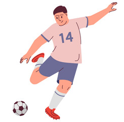 Fototapeta na wymiar Football soccer player cartoon. Man kicking ball.Kick the ball soccer.Player quick shooting a ball.Isolated on white background.Character vector illustration.