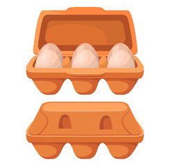 Chicken raw eggs in carton. Fresh white eggs in paper box. Consumer pack with eggs.Isolated on white background.Vector flat illustration.