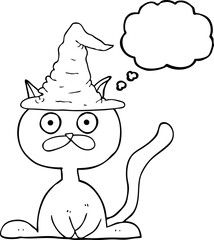 freehand drawn thought bubble cartoon halloween cat