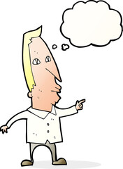 cartoon pointing man with thought bubble