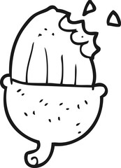 freehand drawn black and white cartoon acorn