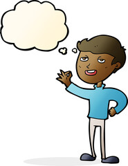 cartoon man making excellent gesture with thought bubble