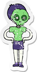 retro distressed sticker of a cartoon woman wearing mask