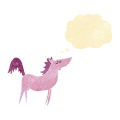 cartoon unicorn with thought bubble