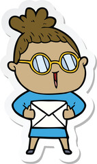 sticker of a cartoon woman wearing spectacles