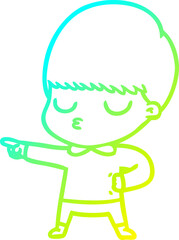 cold gradient line drawing of a cartoon calm boy