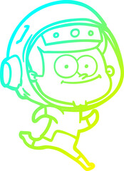 cold gradient line drawing of a happy astronaut cartoon