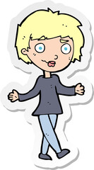 sticker of a cartoon confused woman