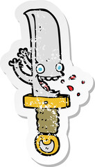 retro distressed sticker of a crazy knife cartoon character