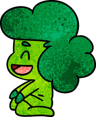 textured cartoon illustration of a kawaii alien girl