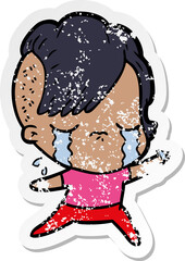 distressed sticker of a cartoon crying girl