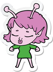 sticker of a cute alien girl cartoon
