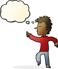 cartoon man pointing with thought bubble