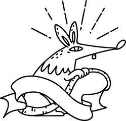 scroll banner with black line work tattoo style sneaky rat