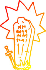warm gradient line drawing of a cartoon heros grave