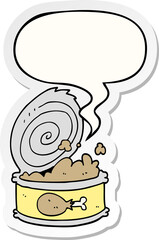 cartoon canned food with speech bubble sticker