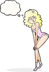 cartoon woman in lingerie with thought bubble