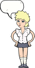 cartoon woman with hands on hips with speech bubble
