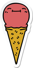 sticker of a quirky hand drawn cartoon happy ice cream
