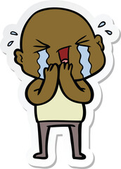 sticker of a cartoon crying bald man