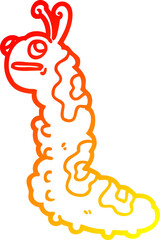 warm gradient line drawing of a funny cartoon caterpillar