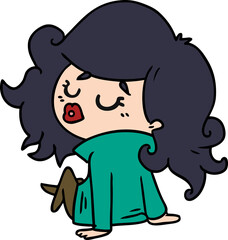 freehand drawn cartoon of cute kawaii girl