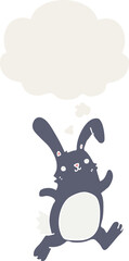 cartoon rabbit running with thought bubble in retro style