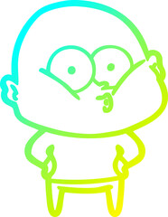 cold gradient line drawing of a cartoon bald man staring