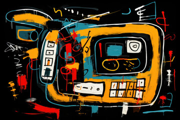 Fototapeta premium Painting of an abstract and colorful drawing of a mobile phone. Generative AI.