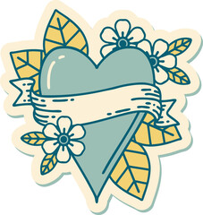 sticker of tattoo in traditional style of a heart and banner