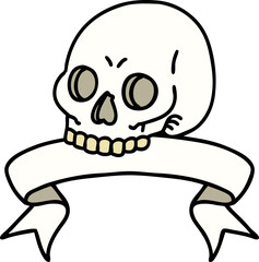 traditional tattoo with banner of a skull
