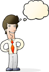 cartoon happy man with thought bubble