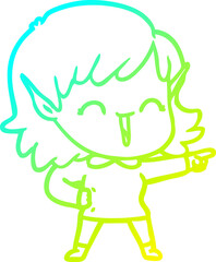 cold gradient line drawing of a cartoon elf girl