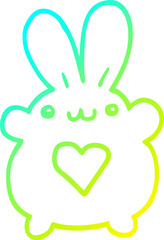 cold gradient line drawing of a cute cartoon rabbit with love heart