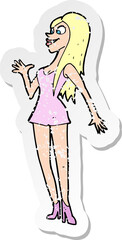 retro distressed sticker of a cartoon woman in pink dress