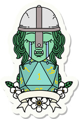 sticker of a crying orc fighter character with natural one D20 roll